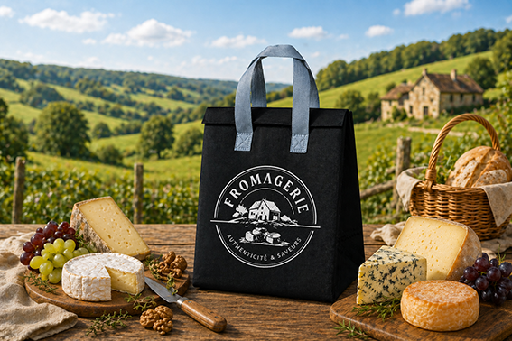 Glacière pour transporter et garder facilement des aliments au frais avec des fromages sur la table
