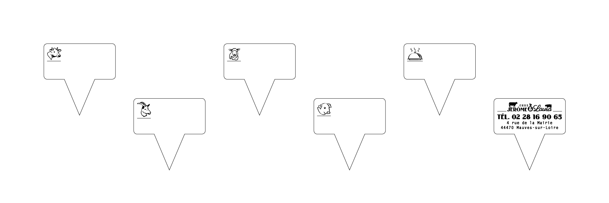 Visuels pics plateaux blancss personnalisés avec tête de l'animal au recto et coordonnées au verso