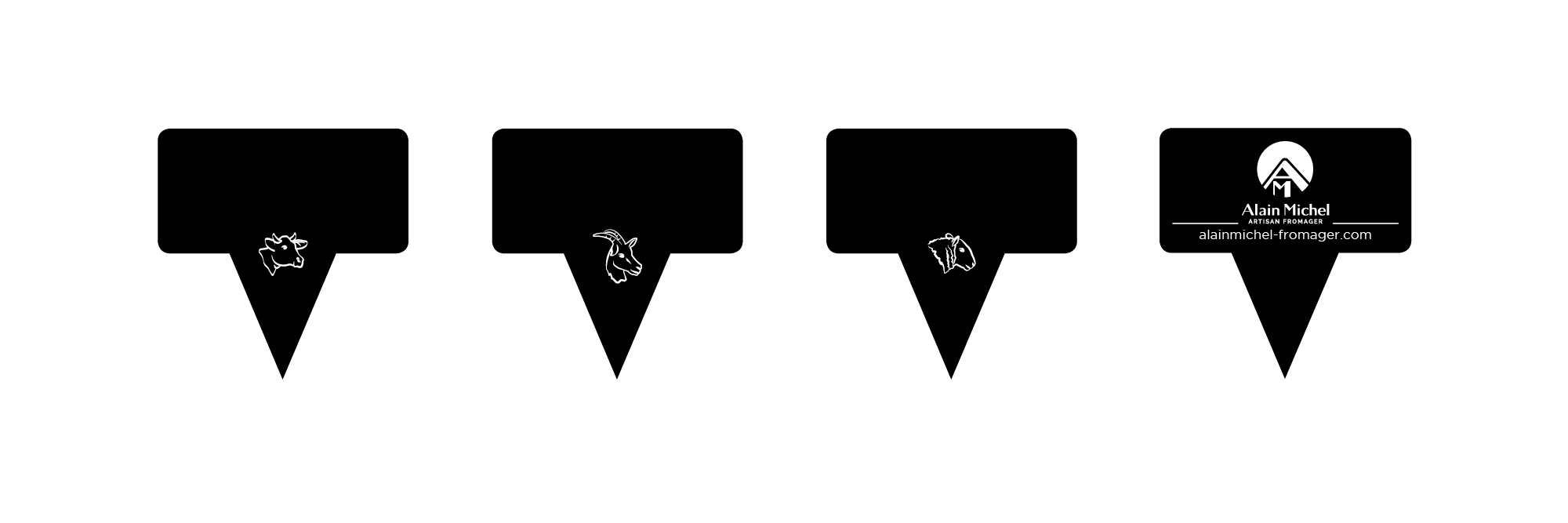 Visuels pics plateaux noirs personnalisés avec tête de l'animal au recto et coordonnées au verso