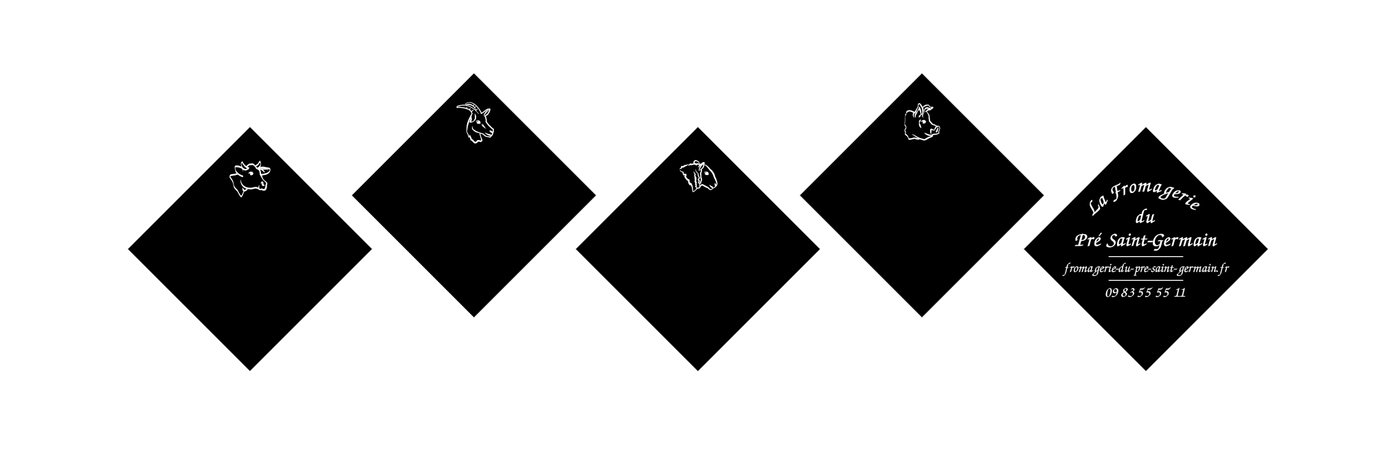 Visuels pics plateaux carres noirs personnalisés avec tête de l'animal au recto et coordonnées au verso