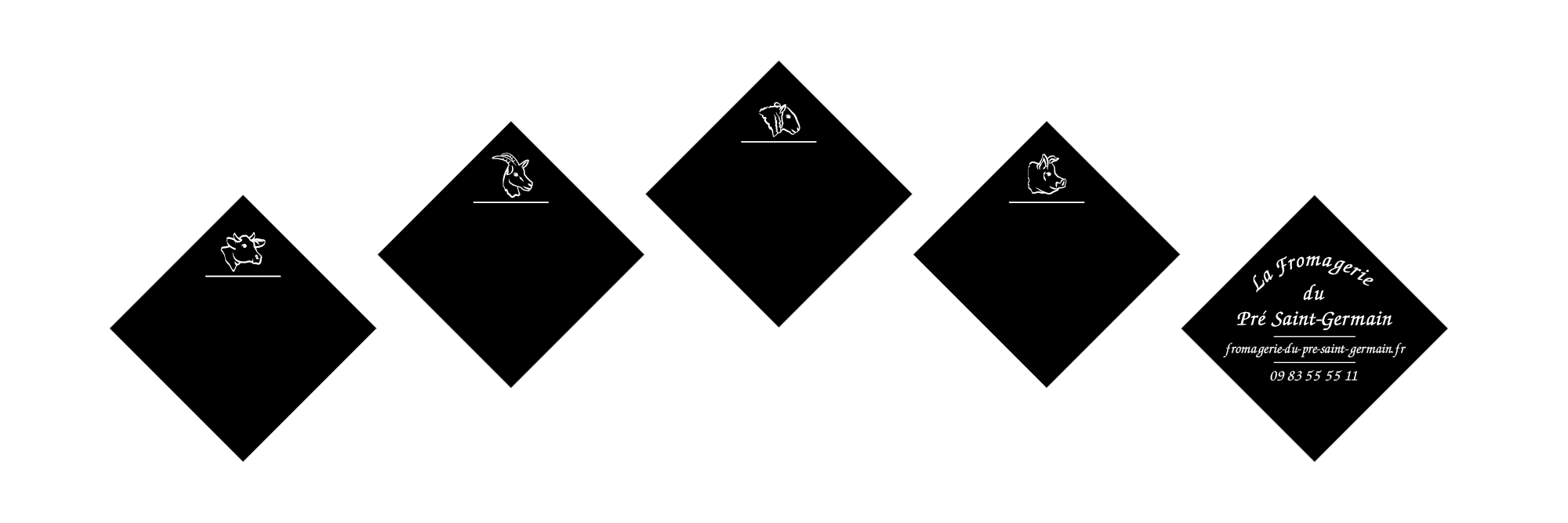 Visuels pics plateaux noirs carres personnalisés avec tête de l'animal au recto et coordonnées au verso