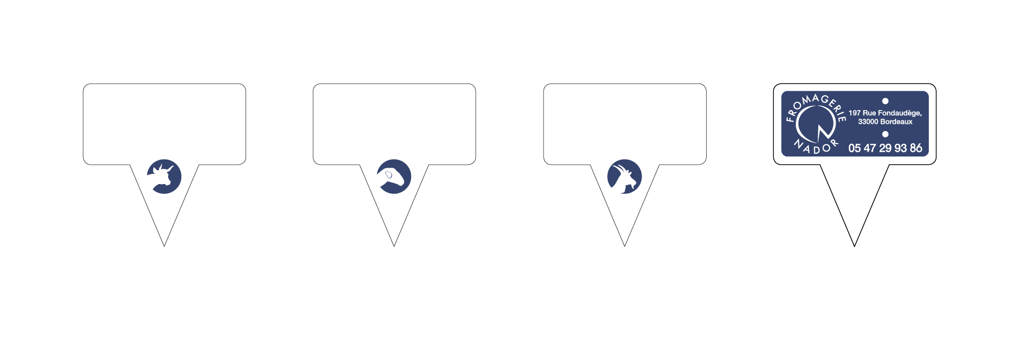 Visuels pics plateaux blancs personnalisés avec coordonnées de la fromagerie nador
